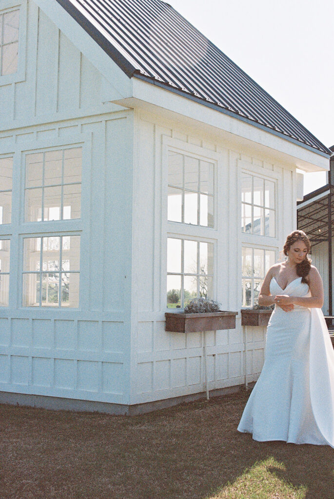 Bride outside at Davis & Grey Farms shot on my first roll of film