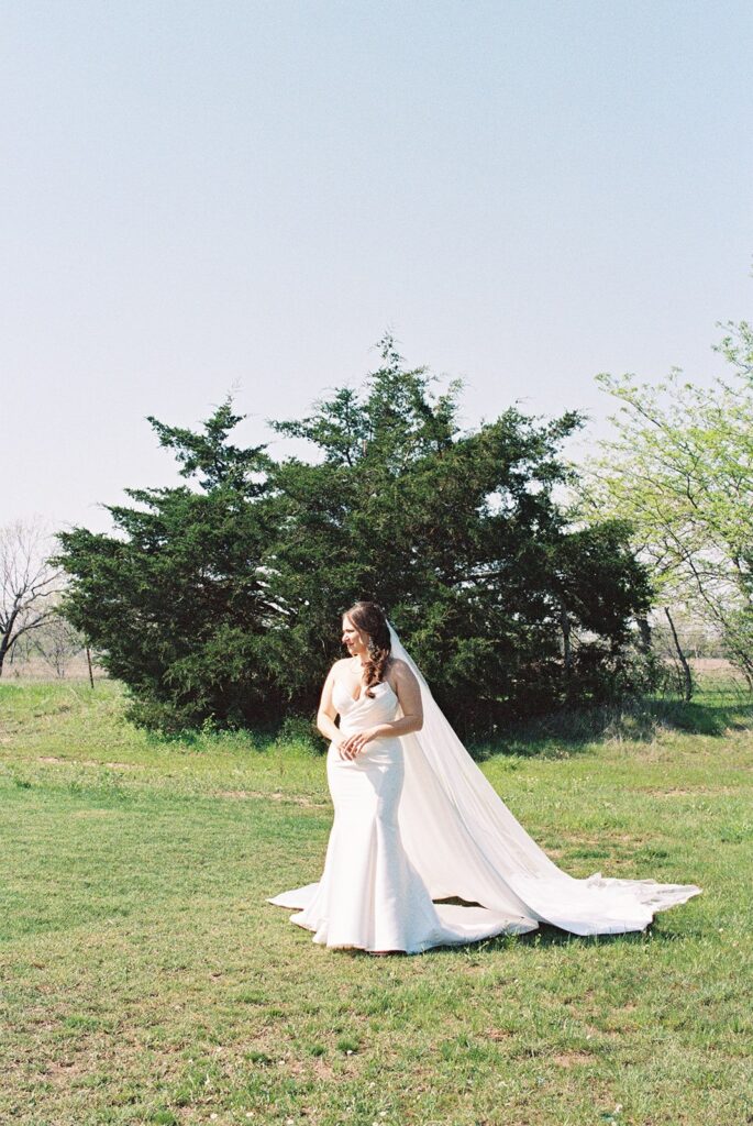 Bride outside at Davis & Grey Farms shot on my first roll of film