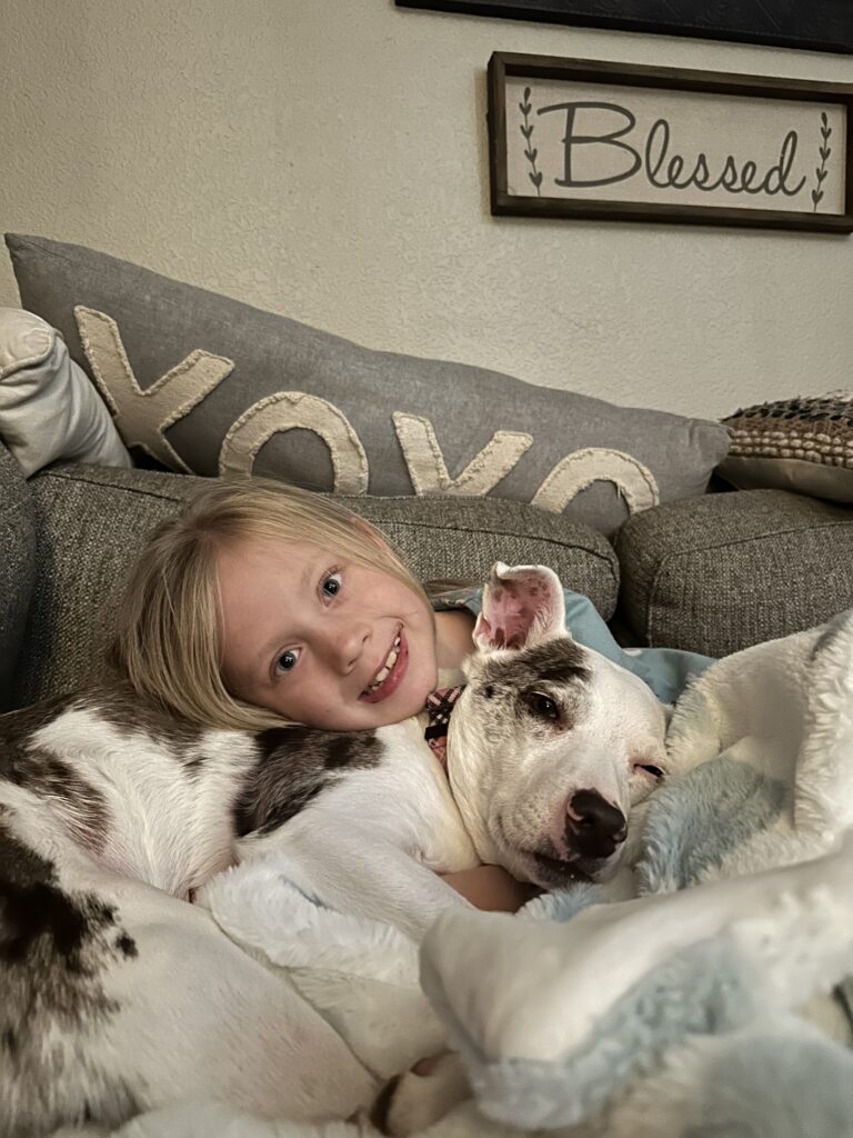 little girl and dog